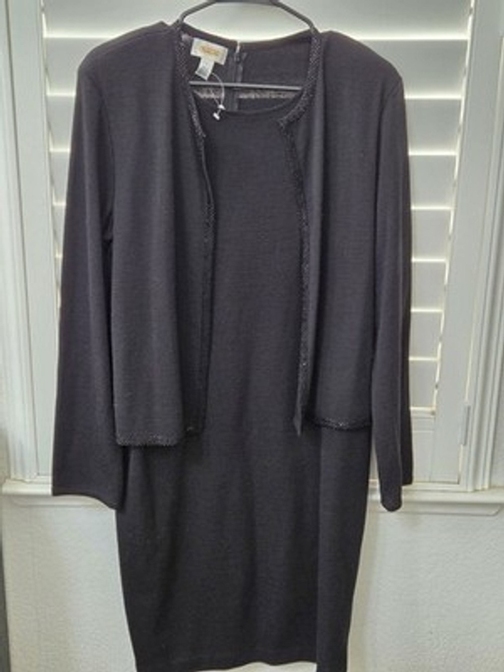 Takbots Black Sweater Dress L Beaded Trim 2pc Set Cardigan NWT $168 MSRP